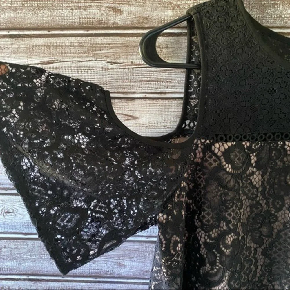 LOFT Cold-Shouldered Black Lace Lined‎ Dress Size 8